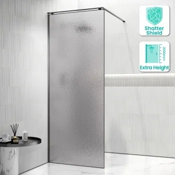 Lyon Gunmetal 8mm Laminated Wet Room Shower Glass Panel with Grey Frost Pattern 800mm