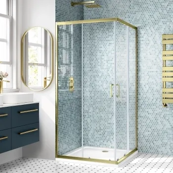 London Brushed Brass 6mm Corner Entry Shower Enclosure 900x900mm