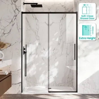Lisbon Matt Black 8mm Soft-Closing Sliding Shower Door 1400mm