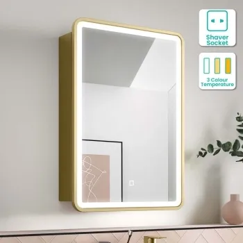 Olivia Matt Brass Illuminated LED Mirror Cabinet 710x500mm