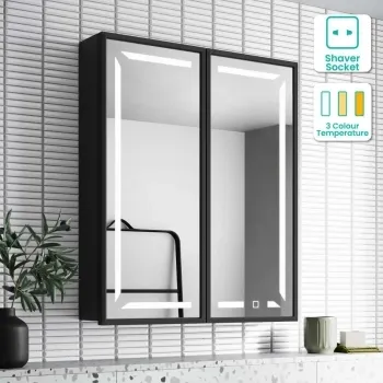 Mia Black Framed Illuminated LED Mirror Cabinet 710x600mm