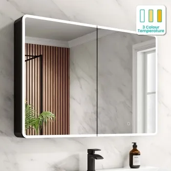 Aurora Matt Black Illuminated LED Mirror Cabinet 700x1000mm