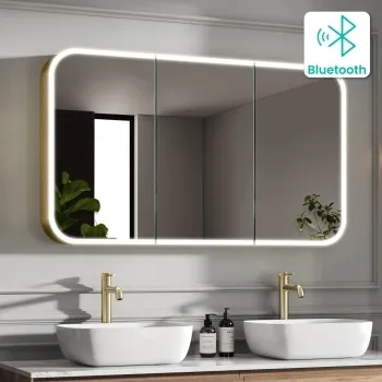 Willow Brushed Brass Illuminated LED Mirror Cabinet With BLUETOOTH Speaker & USB Port 700x1200mm