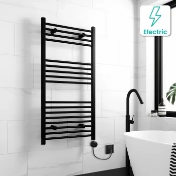 Barcelona Electric Matt Black Straight Heated Towel Rail 1200x600mm