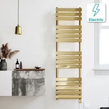 Santorini Electric Brushed Brass Flat Panel Heated Towel Rail 1600x450mm