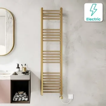 Barcelona Electric Brushed Brass Straight Heated Towel Rail 1600x400mm
