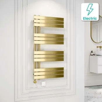 Seville Electric Brushed Brass Designer Flat Panel Heated Towel Rail 1200x600mm