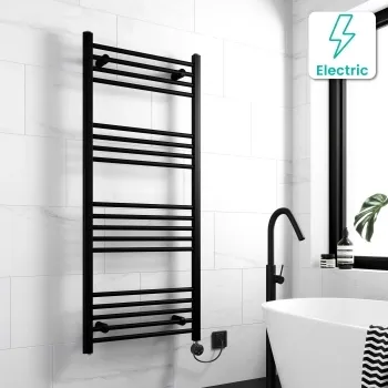 Barcelona Electric Matt Black Straight Heated Towel Rail 1400x600mm