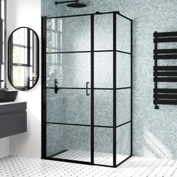 Toulon Matt Black Grid Easy Clean 6mm Pivot Shower Enclosure 1000x700mm
