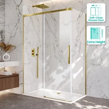 Lisbon Brushed Brass 8mm Sliding Shower Enclosure 1400x700mm