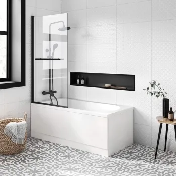 Stafford 1500x700 Shower Bath & 4mm Matt Black Screen with Rail