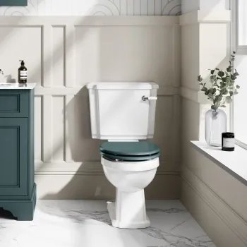 Hudson Traditional Close Coupled Toilet With Midnight Green Wooden Seat