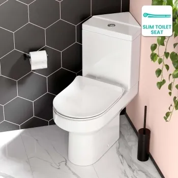 Denver Rimless Close Coupled Corner Toilet With Soft Close Slim Seat