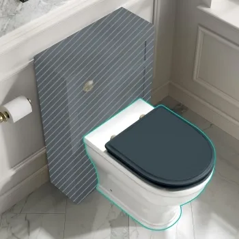 Kansas Traditional Rimless Back To Wall Toilet With Inky Blue Wooden Seat - Brushed Brass Hinges