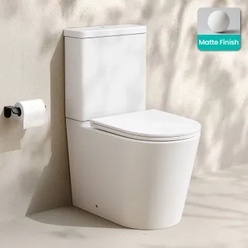 Loma Matt White Rimless Fully Back To Wall Close Coupled Toilet With Premium Soft Close Slim Seat