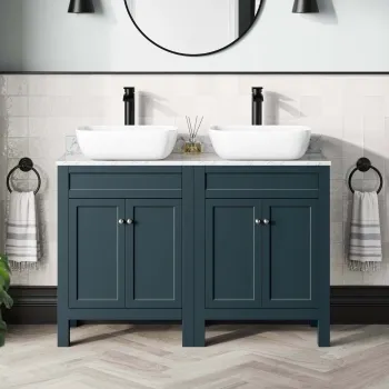 Bermuda Inky Blue Vanity with Marble Top & Curved Counter Top Basin 1200mm