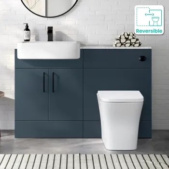 Harper Navy Blue Combination Vanity Basin with Marble Top & Houston Toilet 1200mm - Black Accents
