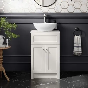 Milos Cotton White Vanity with Oval Basin 500mm - Chrome Handles