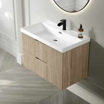 Crete Fluted Apex Oak Wall Hung Basin Drawer Vanity 800mm