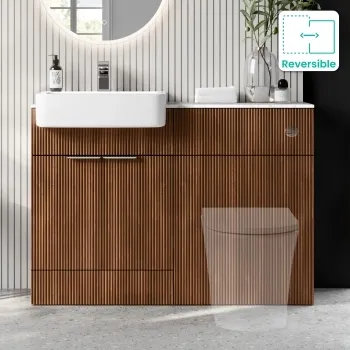 Sicily Fluted Black Walnut Basin Vanity with Marble Top & Back To Wall Unit 1200mm (Excludes Toilet) - Chrome Handles