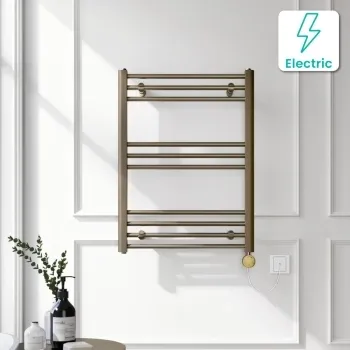 Barcelona Electric Antique Gold Straight Heated Towel Rail 800x600mm