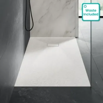 Berlin Rectangular Matt White Slate Effect SMC Composite Shower Tray 1600x900mm