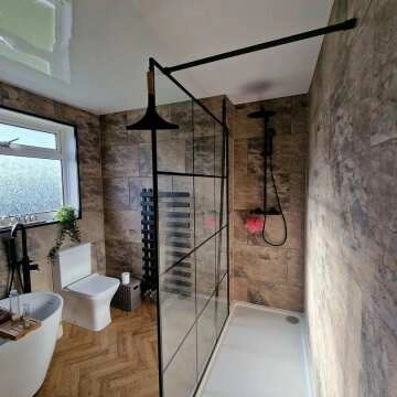 Munich Matt Black Grid Easy Clean 8mm Wet Room Shower Glass Panel 1400mm