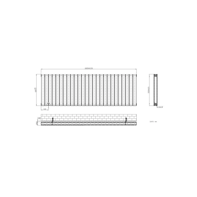 Faro Anthracite Double Flat Panel Horizontal Radiator 600x1820mm