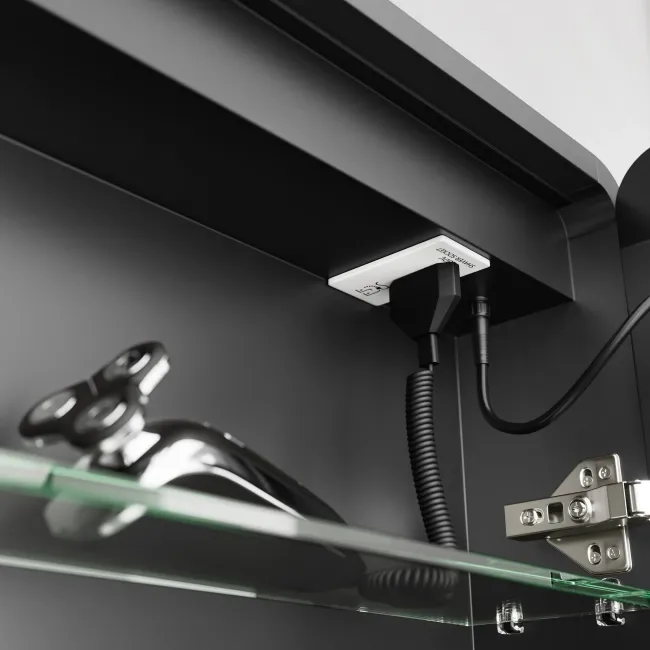 Aurora Matt Black Illuminated LED Mirror Cabinet 700x500mm