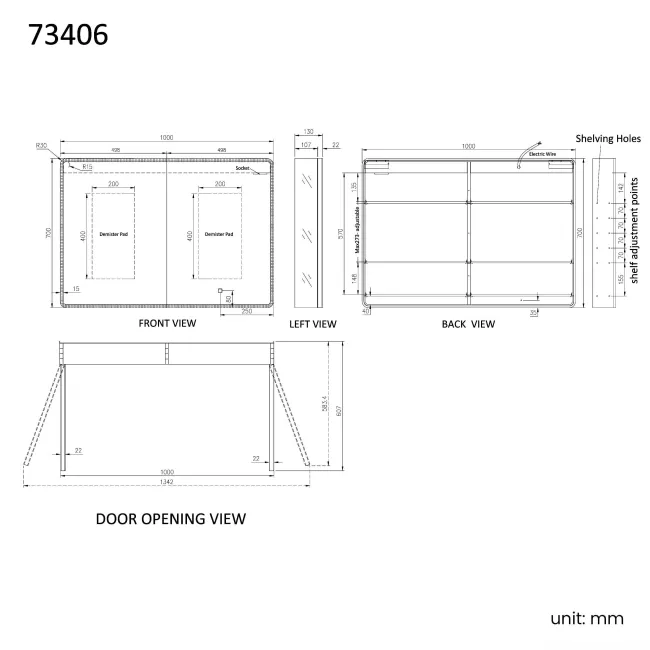 Aurora Matt Black Illuminated LED Mirror Cabinet 700x1000mm