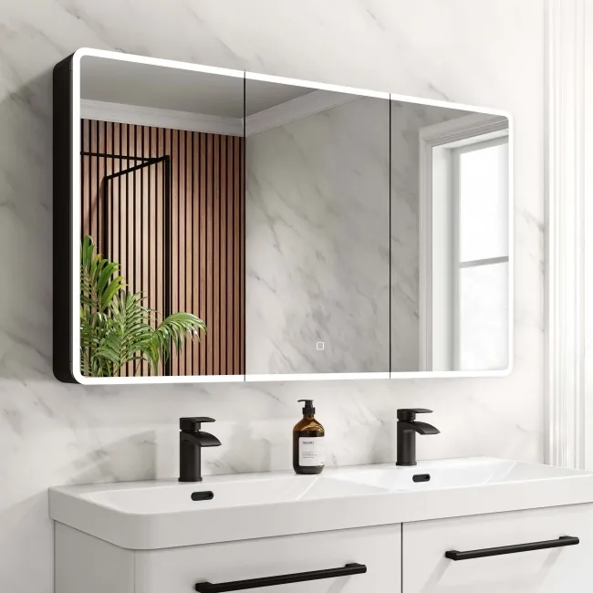 Aurora Matt Black Illuminated LED Mirror Cabinet 700x1200mm