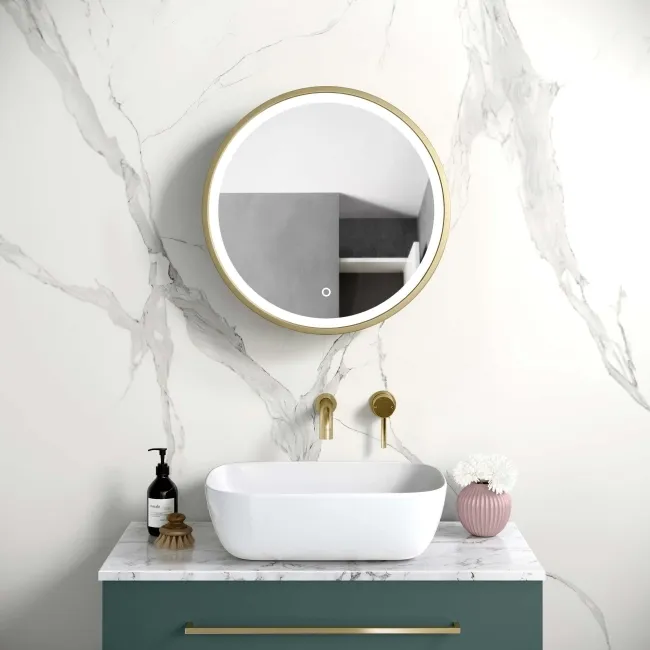 Mollie Matt Brass Round Illuminated LED Mirror Cabinet 500mm