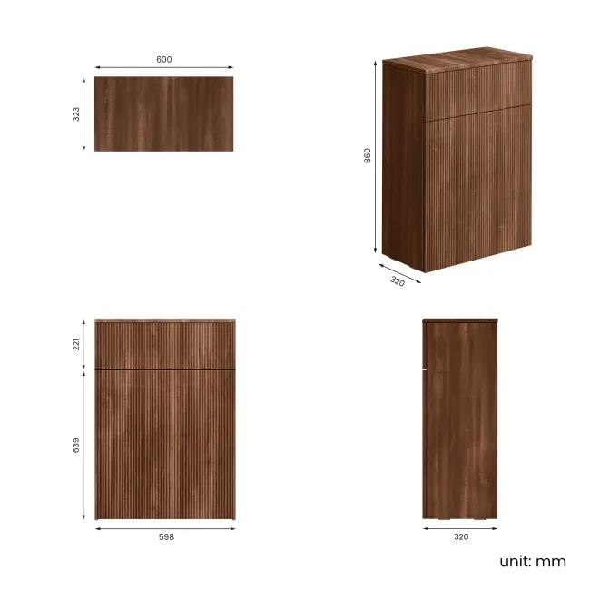 Sicily Fluted Black Walnut 600 Toilet Unit