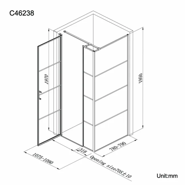 Toulon Matt Black Grid Easy Clean 6mm Pivot Shower Enclosure 1100x800mm