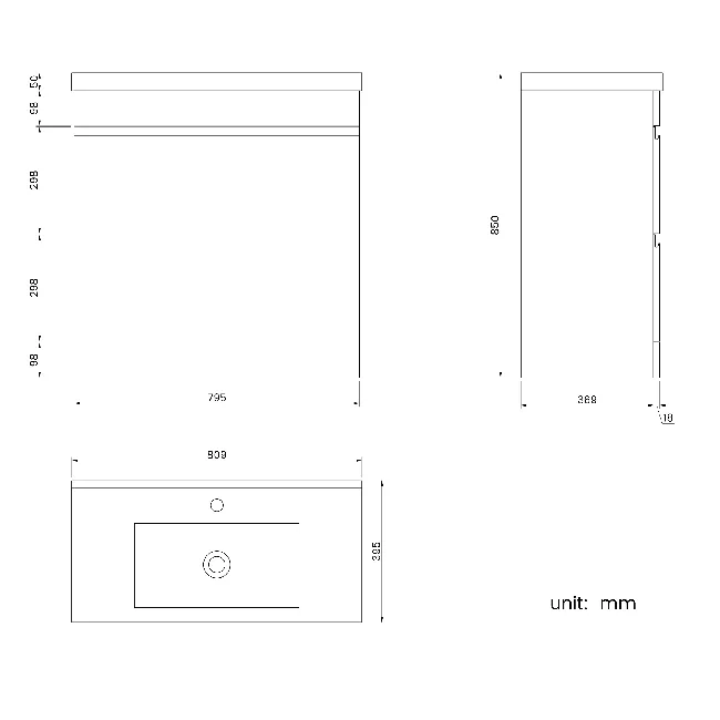 Trent Stone Grey Basin Drawer Vanity 800mm