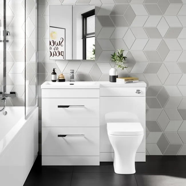 Avon Gloss White Combination Basin Drawer and Atlanta Toilet 1100mm - Left Handed