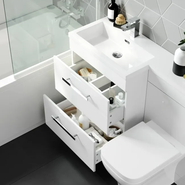 Avon Gloss White Combination Basin Drawer and Atlanta Toilet 1100mm - Left Handed