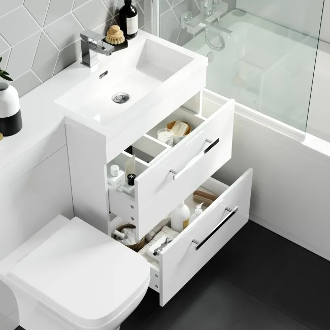 Avon Gloss White Combination Basin Drawer and Atlanta Toilet 1100mm - Right Handed
