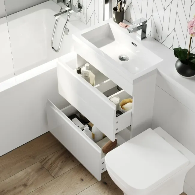 Trent Gloss White Combination Basin Drawer and Atlanta Toilet 1100mm - Left Handed