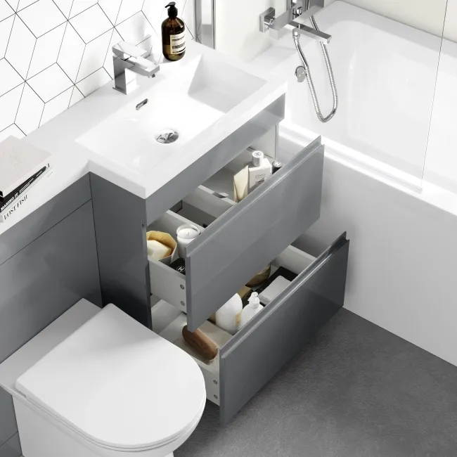 Trent Stone Grey Combination Basin Drawer and Aruba Toilet 1100mm - Right Handed