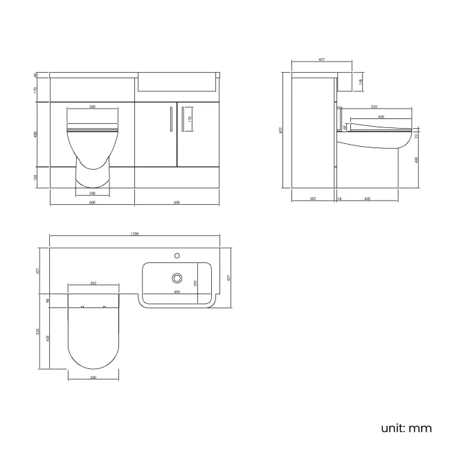 Harper Stone Grey Combination Vanity Basin and Aruba Toilet 1200mm - Right Handed