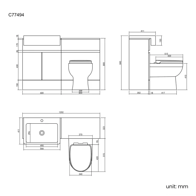 Foster Gloss White Combination Vanity Basin and Seattle Toilet 1200mm