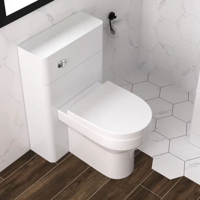 Curved Gloss White Slimline Back To Wall Unit and Denver Toilet