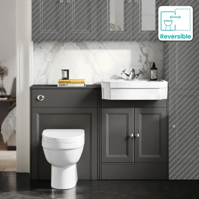 Monaco Graphite Grey Combination Vanity Traditional Basin and Seattle Toilet 1200mm