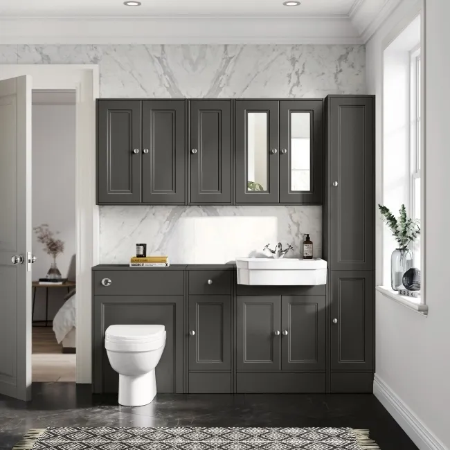 Monaco Graphite Grey Combination Vanity Traditional Basin and Seattle Toilet 1500mm