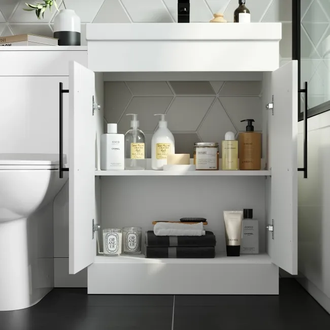 Avon Gloss White Combination Vanity Basin and Aruba Toilet 1100mm - Black Accents