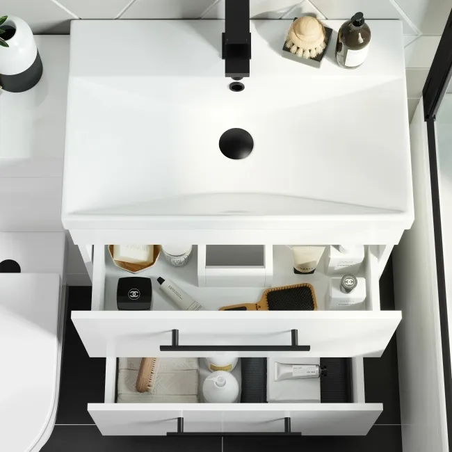 Avon Gloss White Combination Basin Drawer and Miami Toilet 1100mm - Black Accents