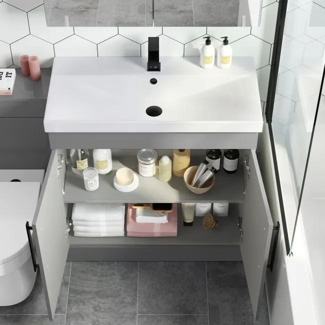 Avon Stone Grey Combination Vanity Basin and Miami Toilet 1300mm - Black Accents