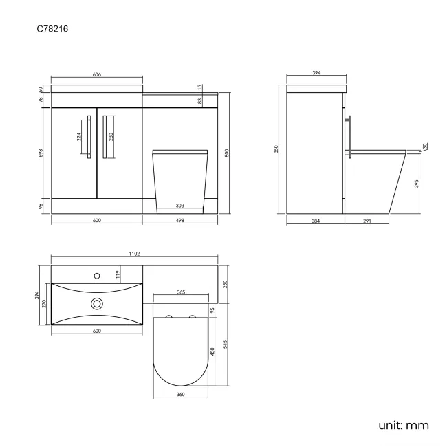 Avon Gloss White Combination Vanity Basin and Boston Toilet 1100mm
