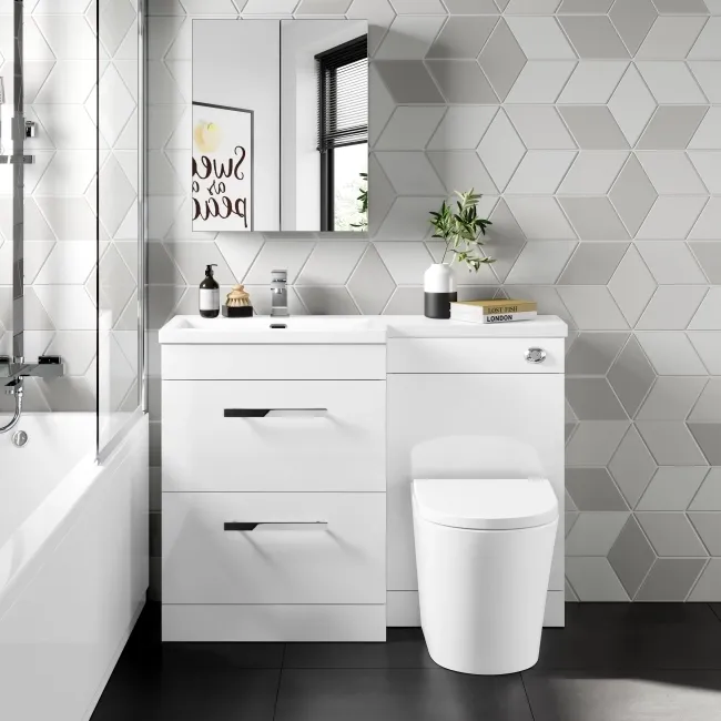 Avon Gloss White Combination Basin Drawer and Boston Toilet 1100mm - Left Handed